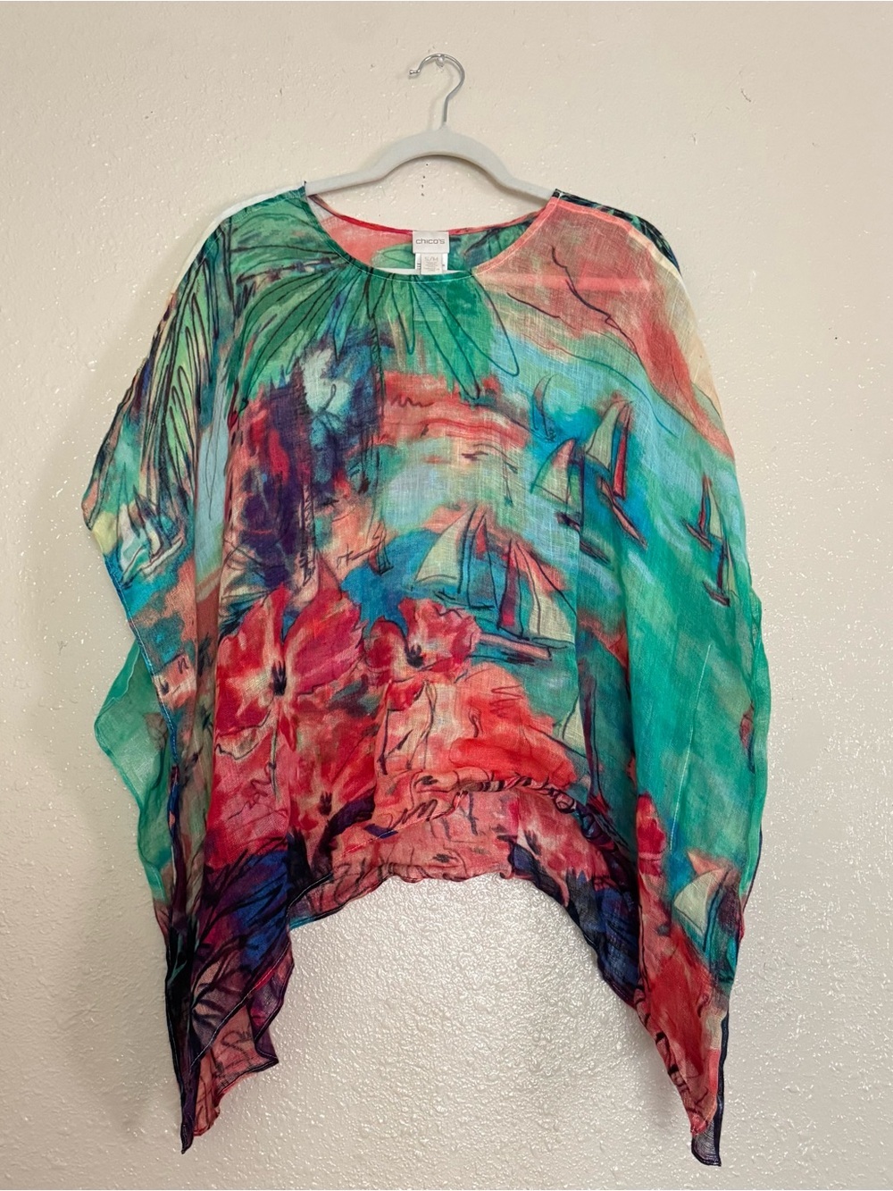 Chico’s 100% Linen Colorful Resort Artsy Cover Up
